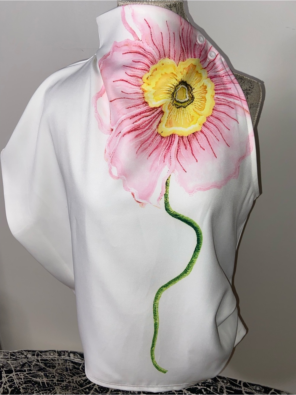 White Floral Halter Blouse with Pink & Yellow Bloom